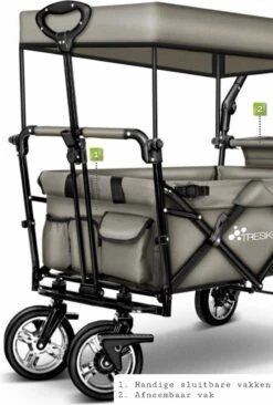 Wildebeest Bolderkar Opvouwbaar Grijs - Bolderwagen Met Kinder Zitje - Bolderkarren - Handkar Grijs - Opvouwbaar Transportwagen - Transportkar - Handkar Tuin Trolley Met Dak Transport Trolley XXL -Outdoor Camping Winkel 810x1200 2