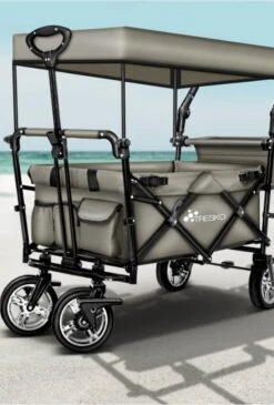 Wildebeest Bolderkar Opvouwbaar Grijs - Bolderwagen Met Kinder Zitje - Bolderkarren - Handkar Grijs - Opvouwbaar Transportwagen - Transportkar - Handkar Tuin Trolley Met Dak Transport Trolley XXL -Outdoor Camping Winkel 812x1200