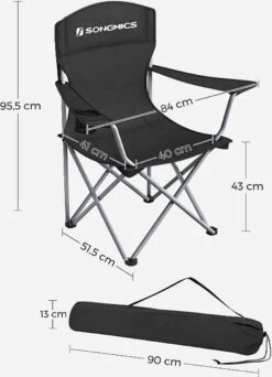 MIRA Home - Campingstoel Set Van 2 Inklapbaar - Klapstoel Met Robuust Frame - Met Flessenhouder - 76 X 51.5 X 95.5 Cm - Zwart -Outdoor Camping Winkel 866x1200